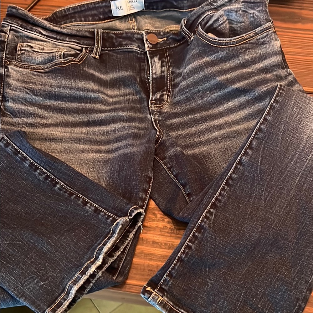 BKE Blue Flare Wide Leg Jeans Distressed Look